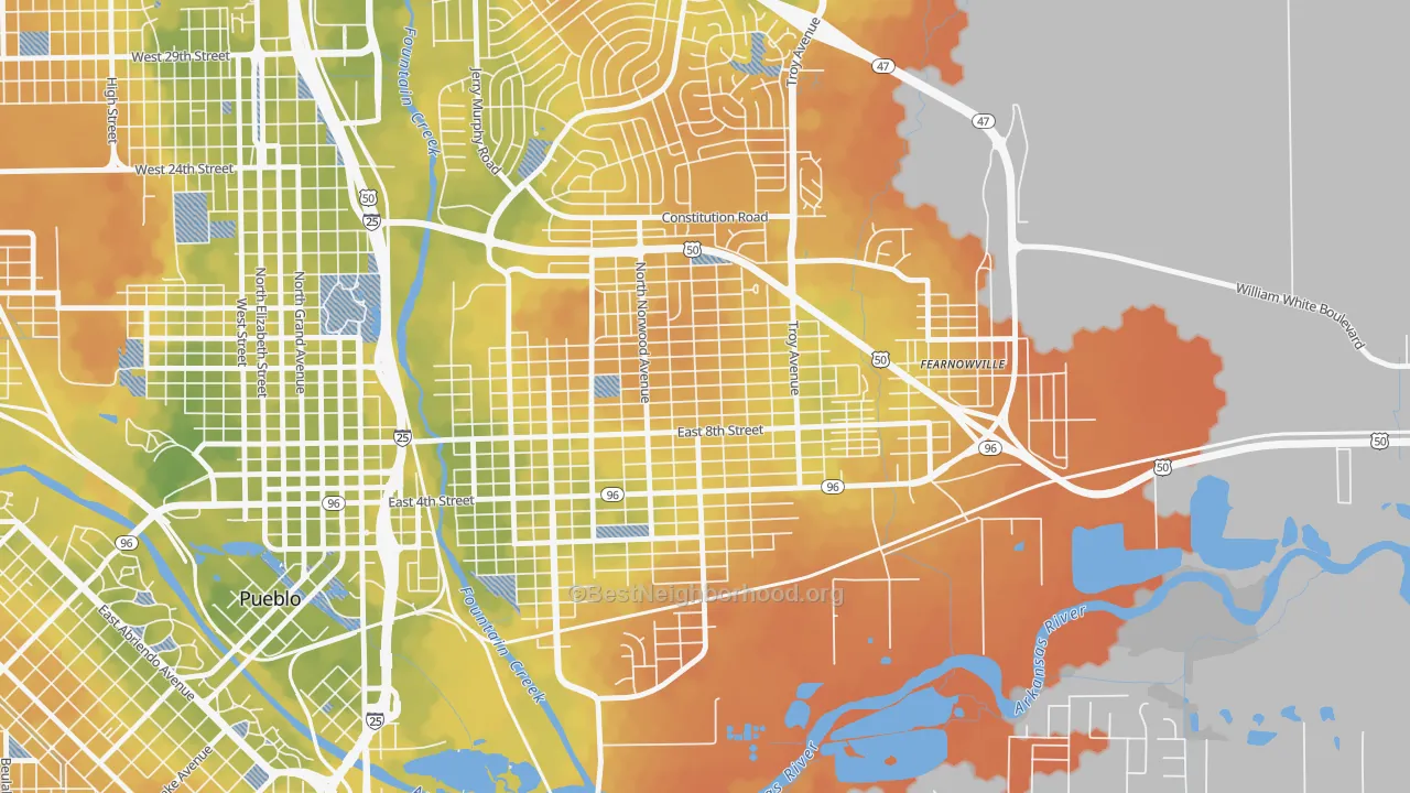 Bike Grade map of East Side, Pueblo, CO
