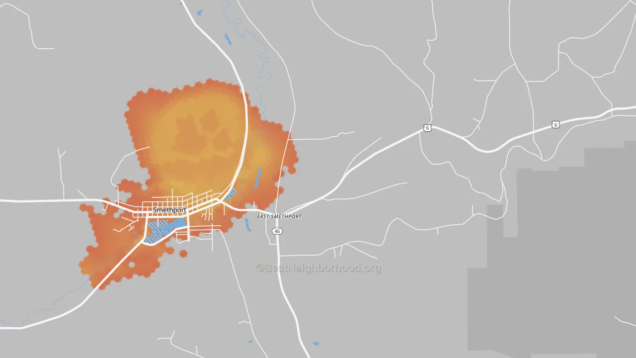 Bike Grade map of East Smethport, PA