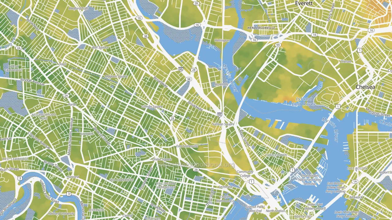 Bike Grade map of East Somerville, Somerville, MA