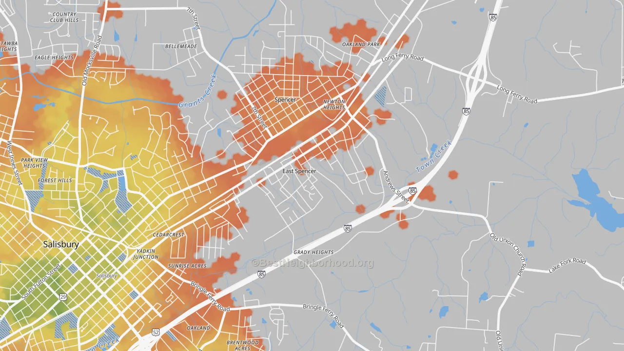 Bike Grade map of East Spencer, NC