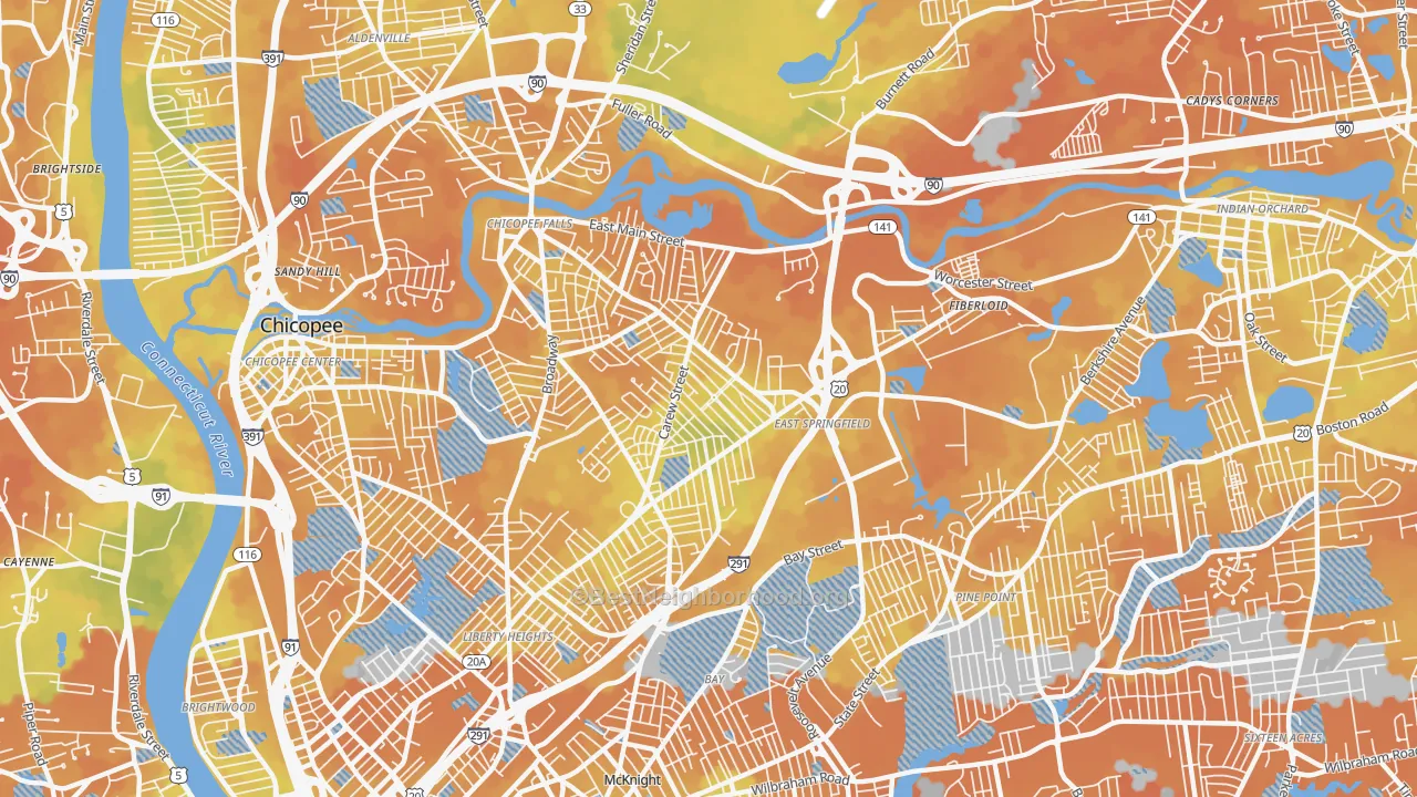 Bike Grade map of East Springfield, Springfield, MA