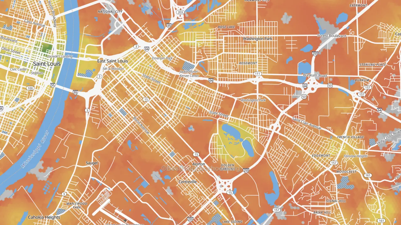 Bike Grade map of East St. Louis, IL