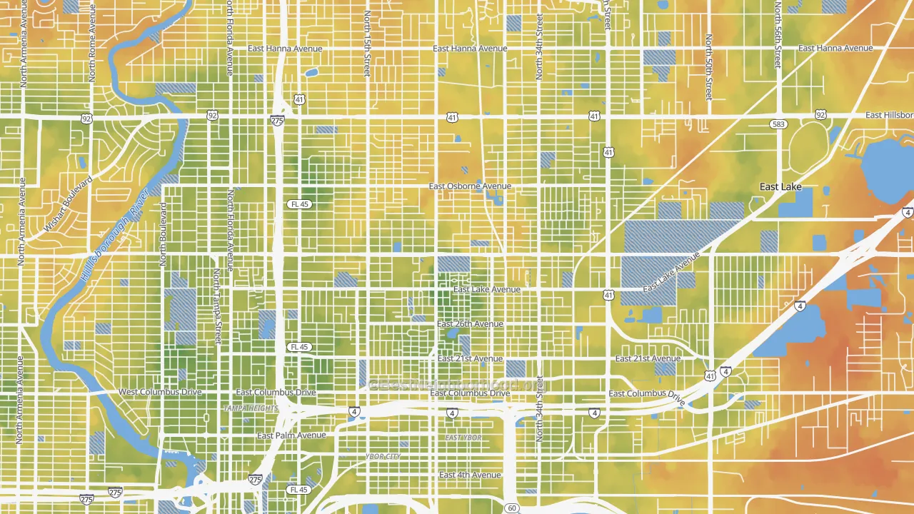 Bike Grade map of East Tampa, Tampa, FL