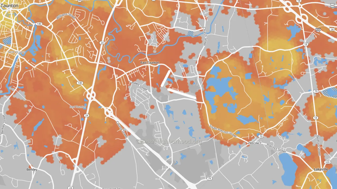 Bike Grade map of East Taunton, MA