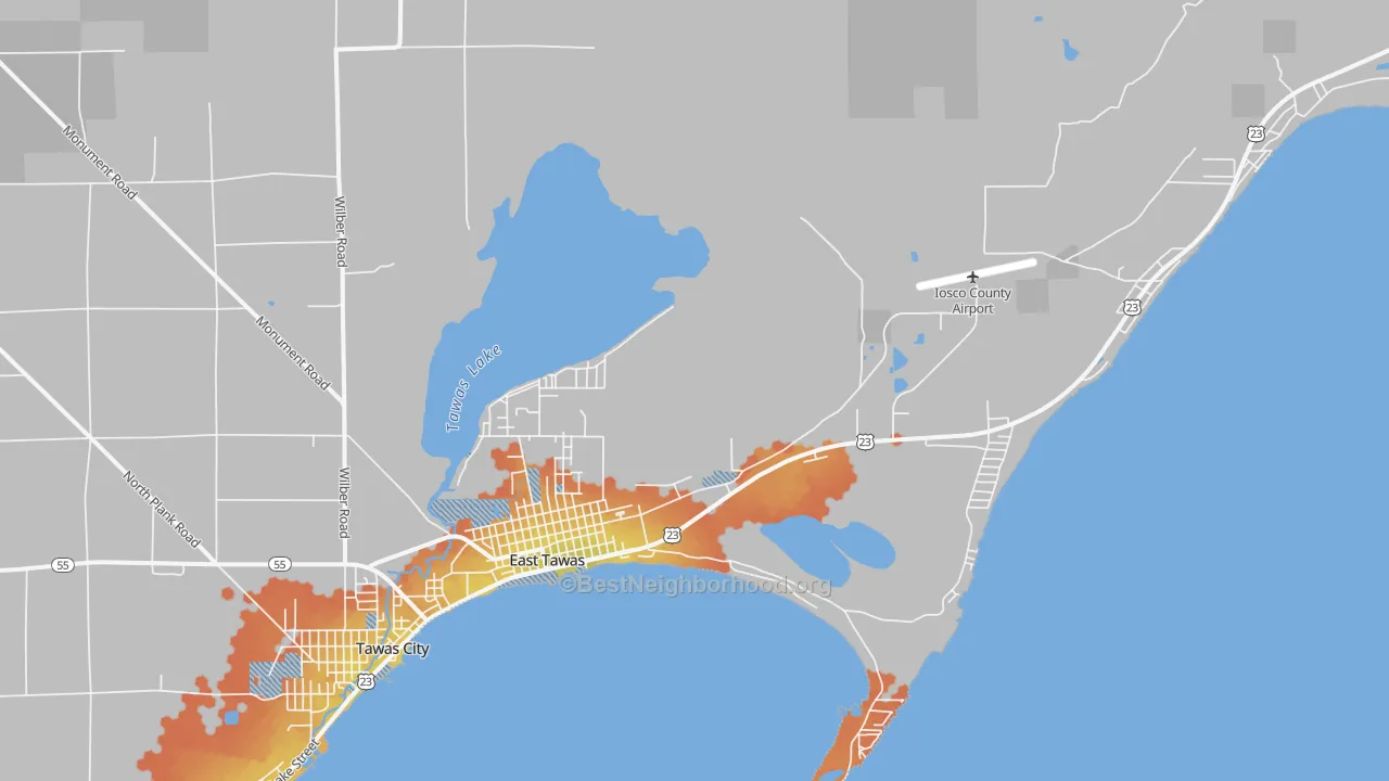 Bike Grade map of East Tawas, MI