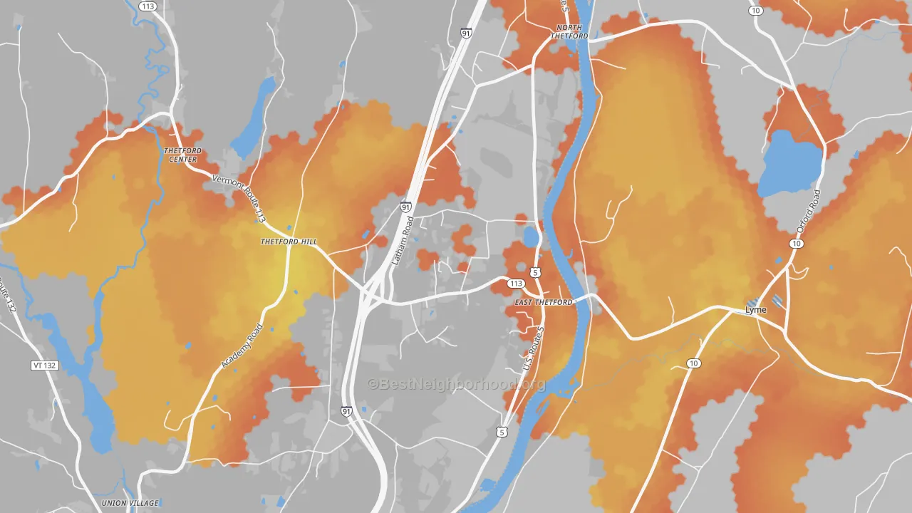 Bike Grade map of East Thetford, VT