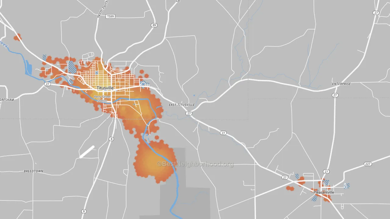 Bike Grade map of East Titusville, PA