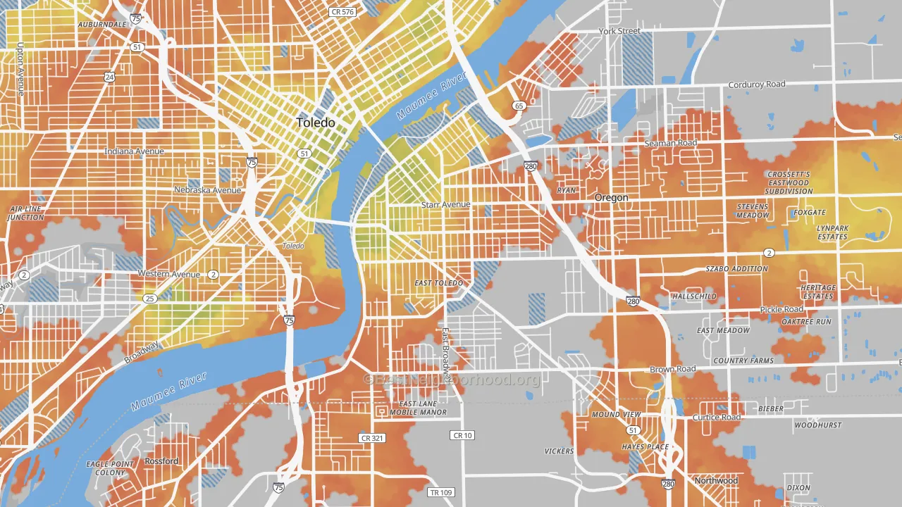 Bike Grade map of East Toledo, Toledo, OH