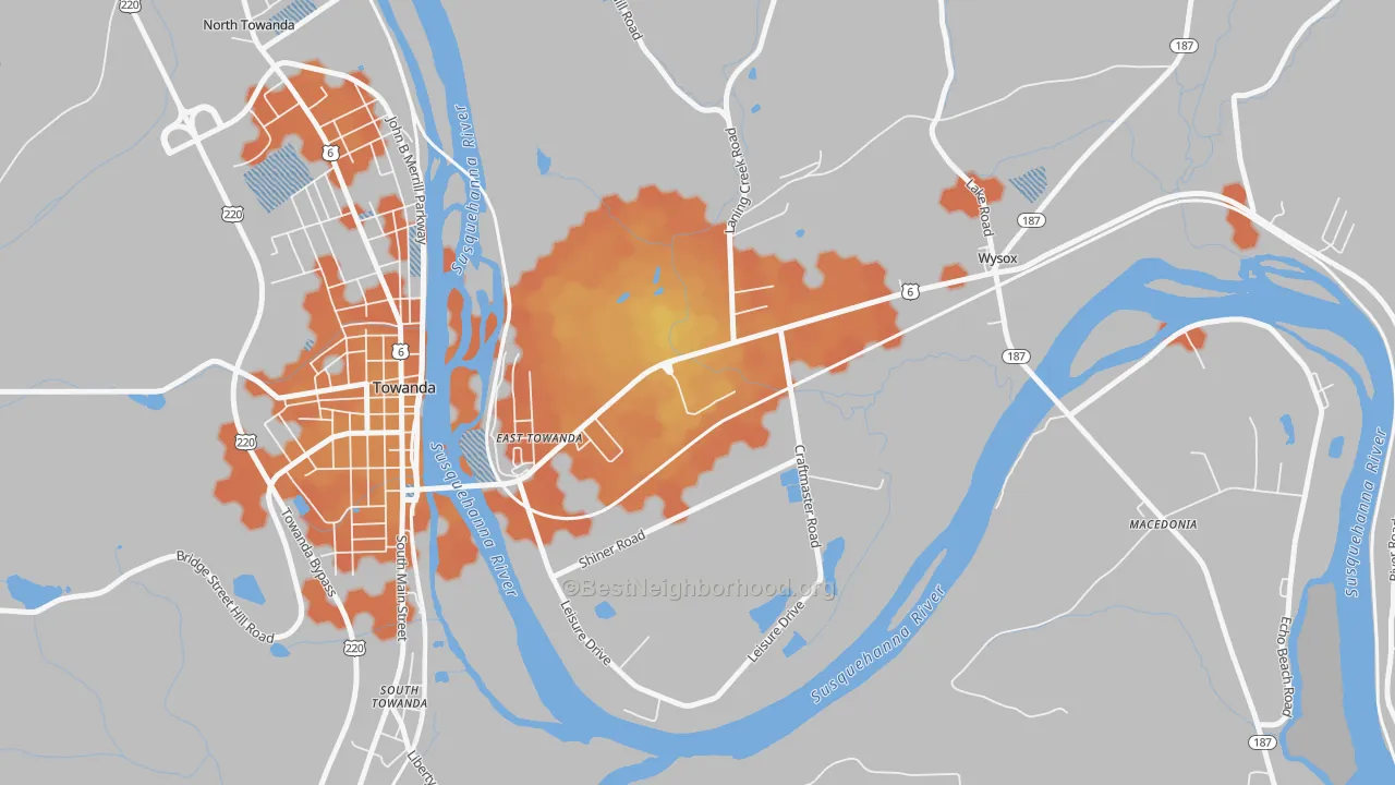 Bike Grade map of East Towanda, PA