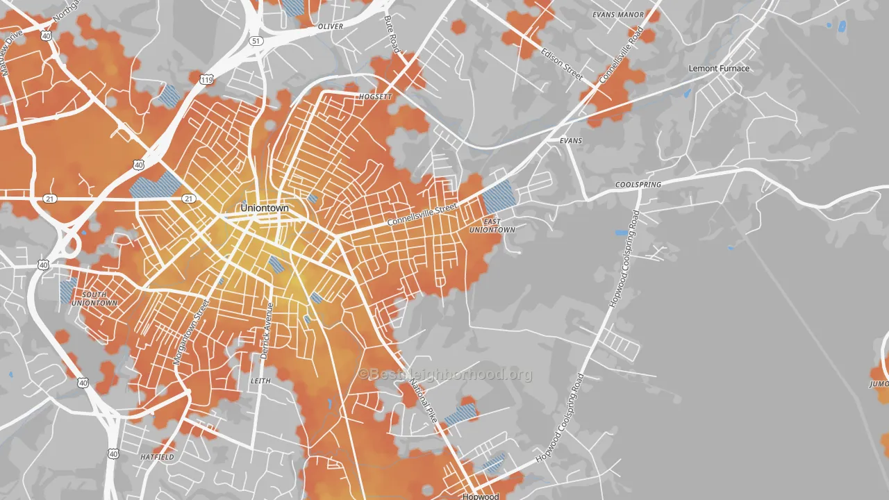 Bike Grade map of East Uniontown, PA