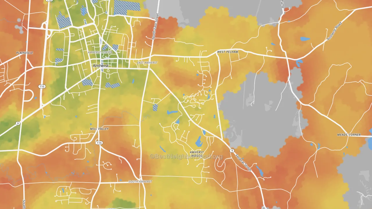 Bike Grade map of East Village, Amherst, MA