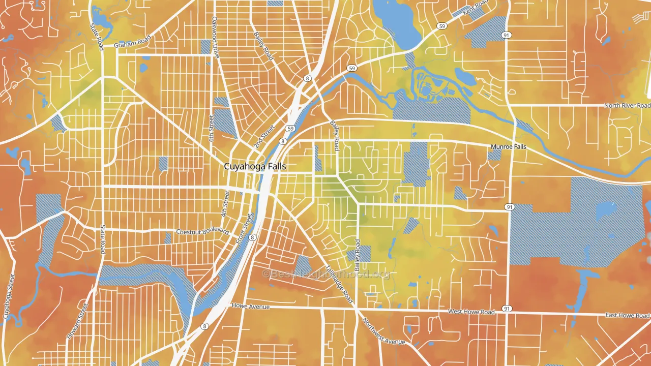 Bike Grade map of East Village, Cuyahoga Falls, OH
