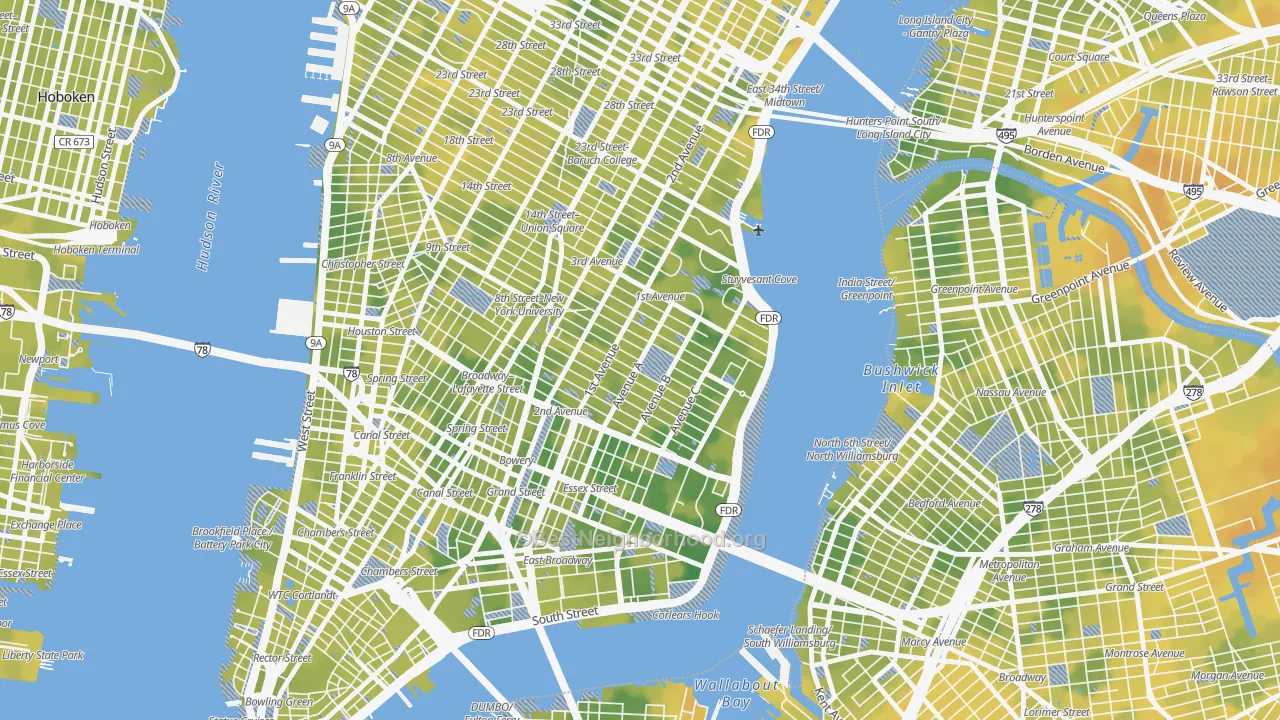 Bike Grade map of East Village, Manhattan, NY
