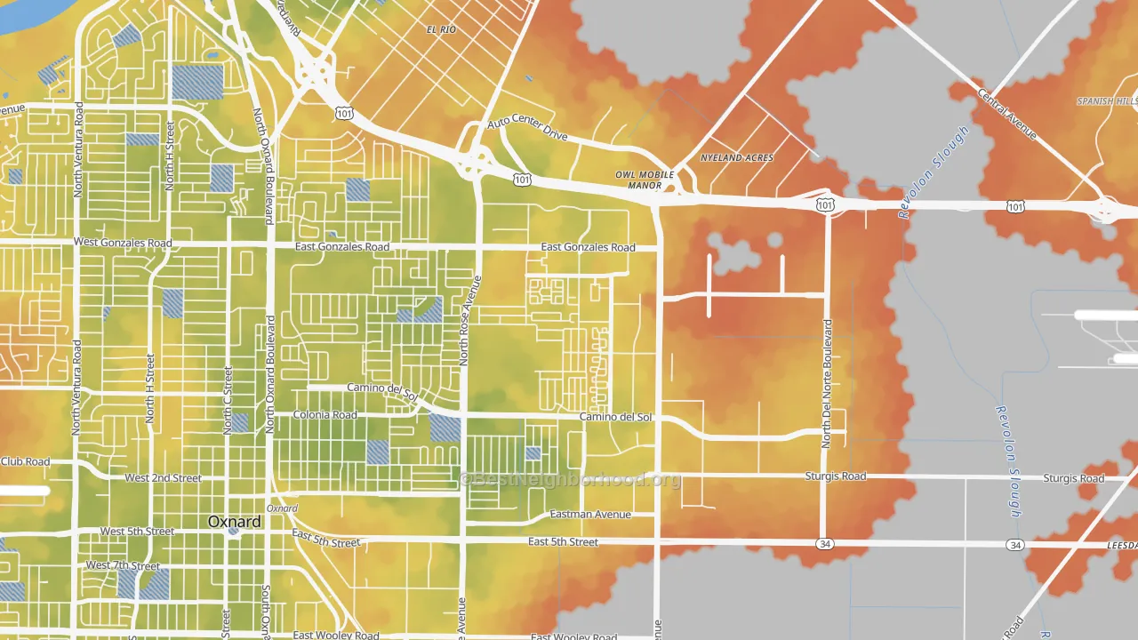 Bike Grade map of East Village Oxnard, Oxnard, CA