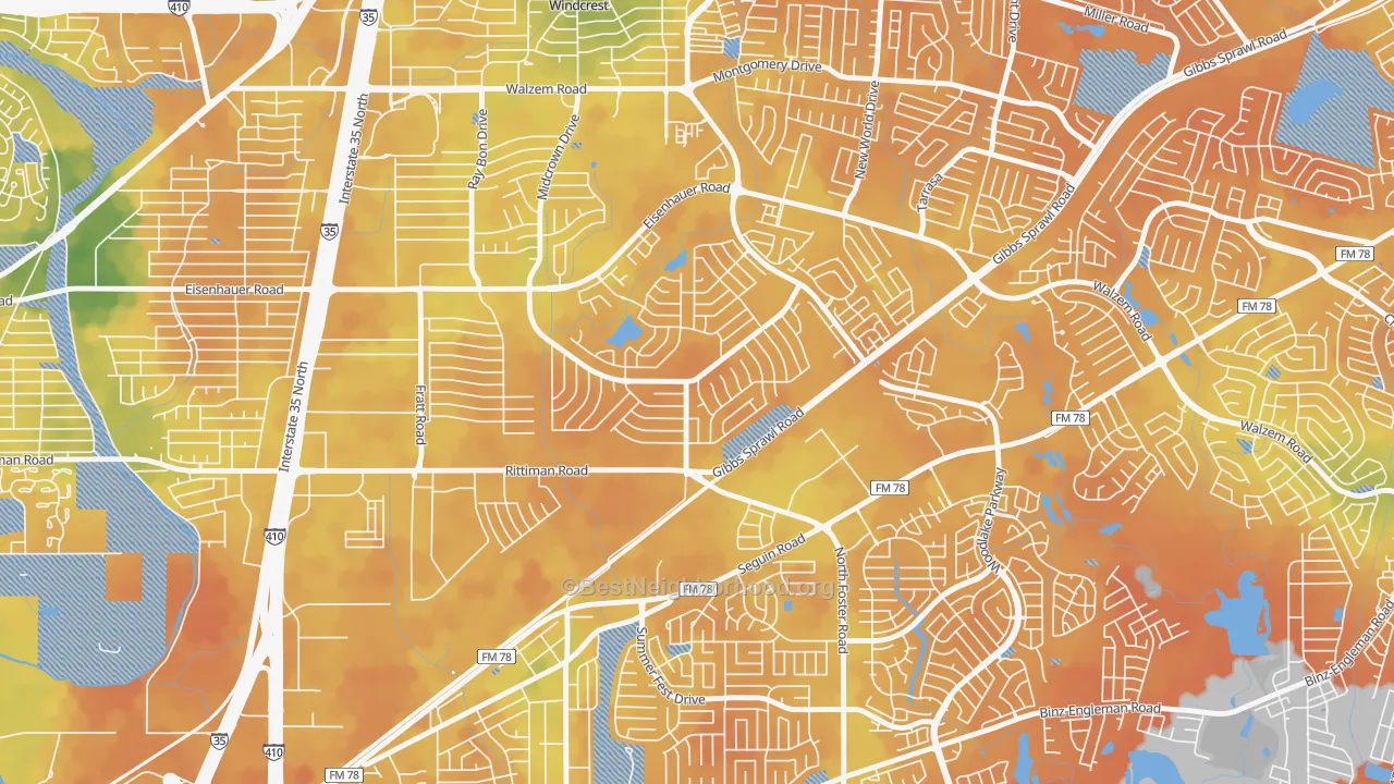 Bike Grade map of East Village, San Antonio, TX