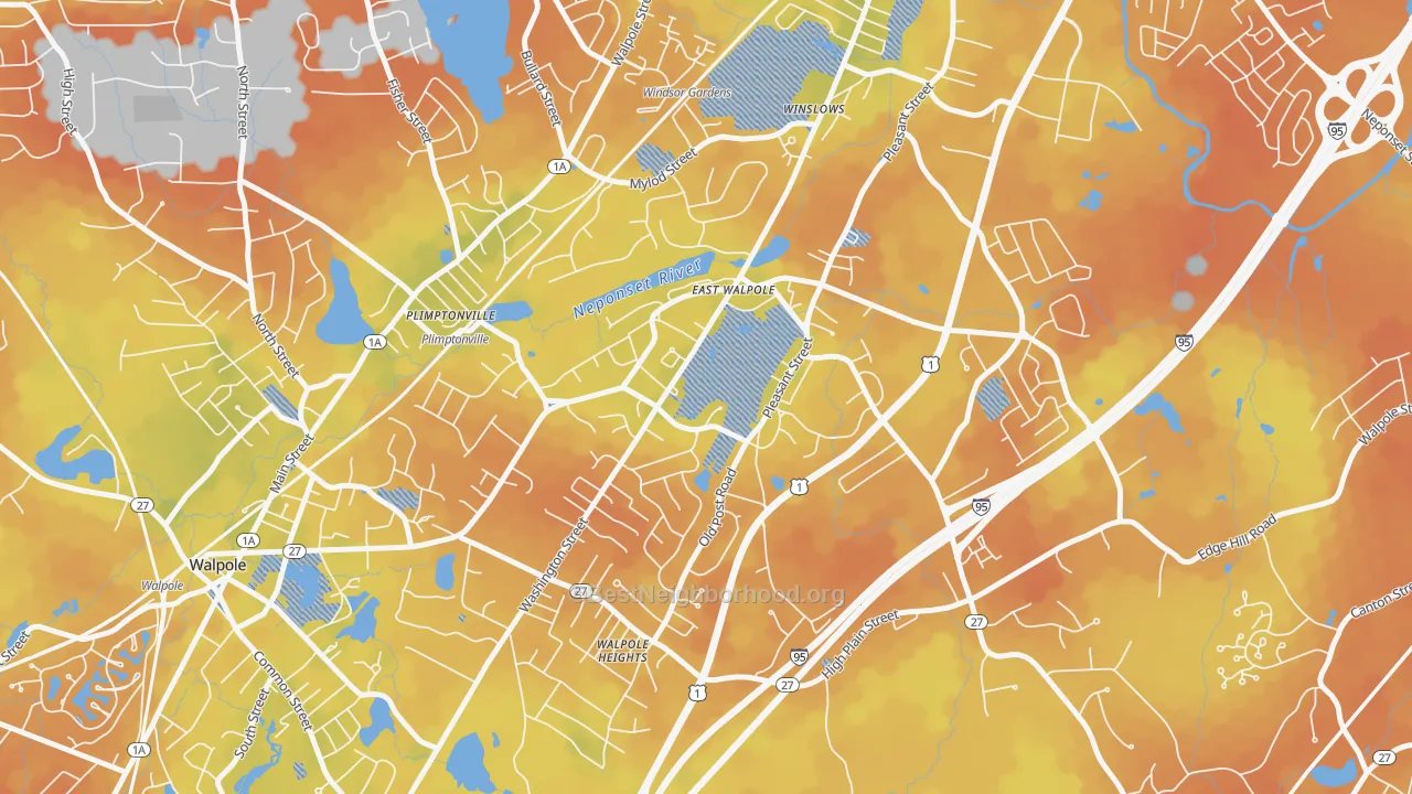 Bike Grade map of East Walpole, MA