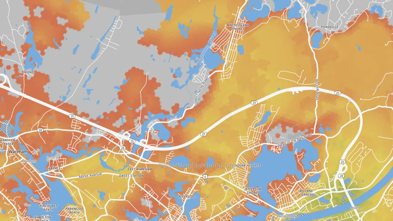 Bike Grade map of East Wareham, MA