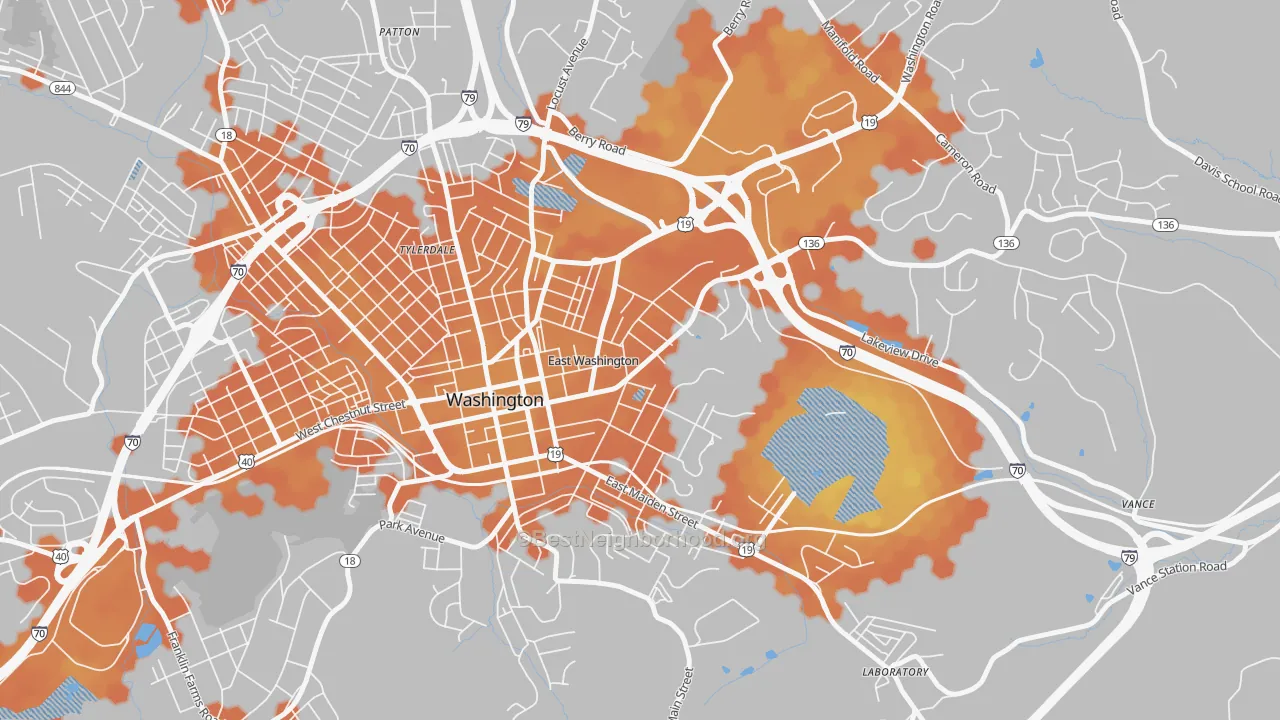 Bike Grade map of East Washington, PA