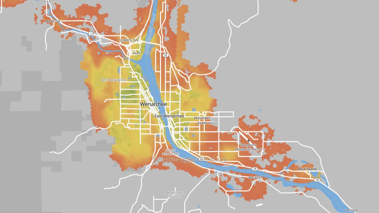 Bike Grade map of East Wenatchee, WA