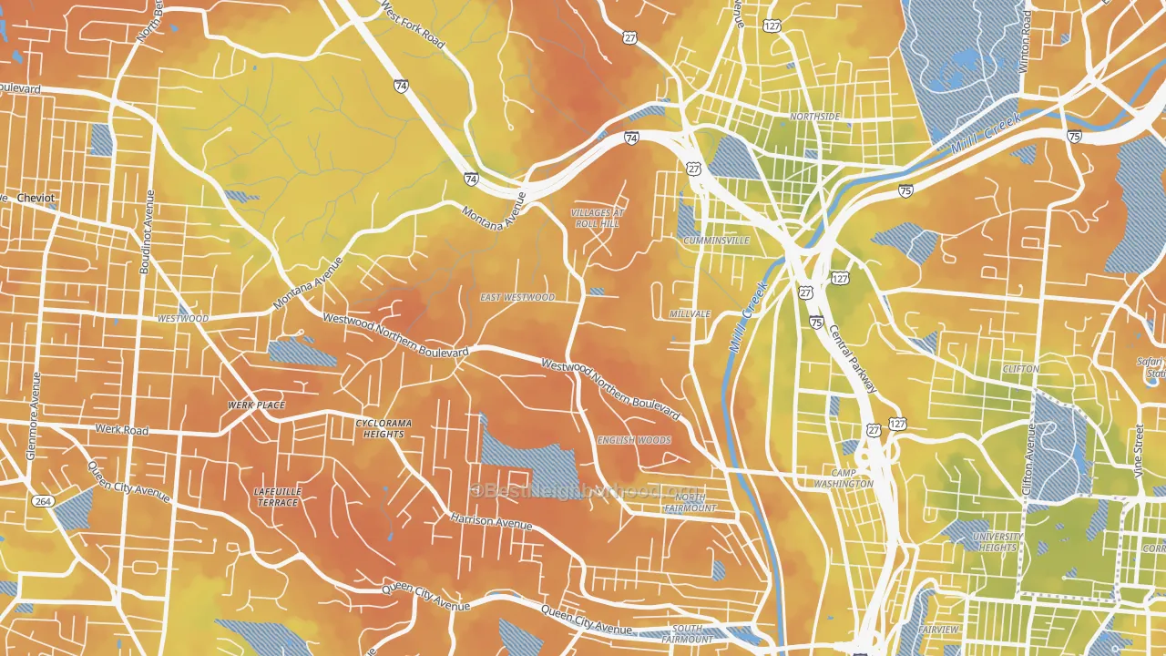 Bike Grade map of East Westwood, Cincinnati, OH