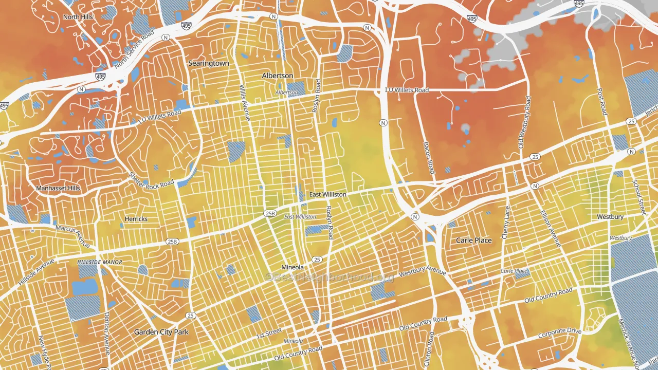 Bike Grade map of East Williston, NY