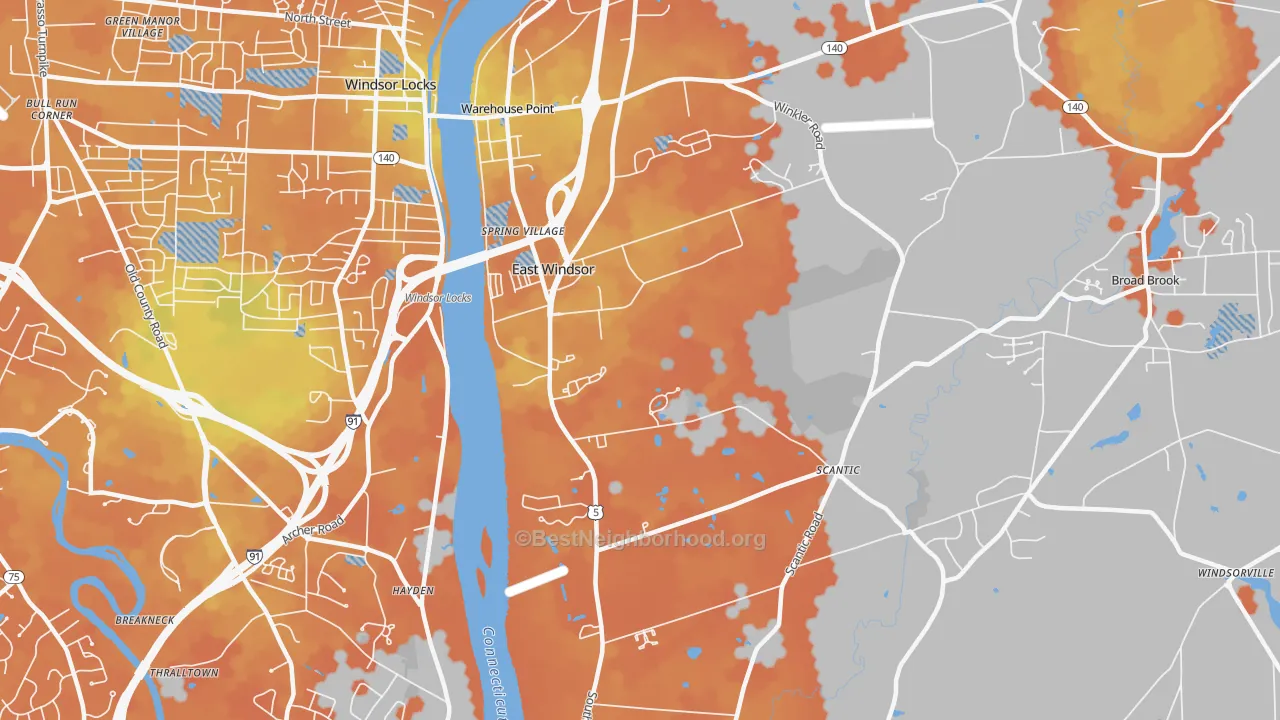 Bike Grade map of East Windsor, CT