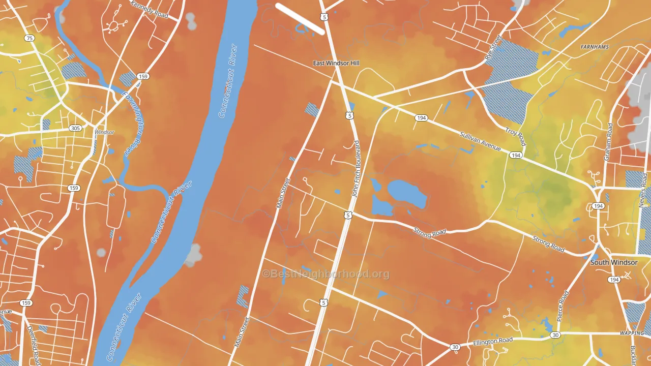 Bike Grade map of East Windsor Hill, CT