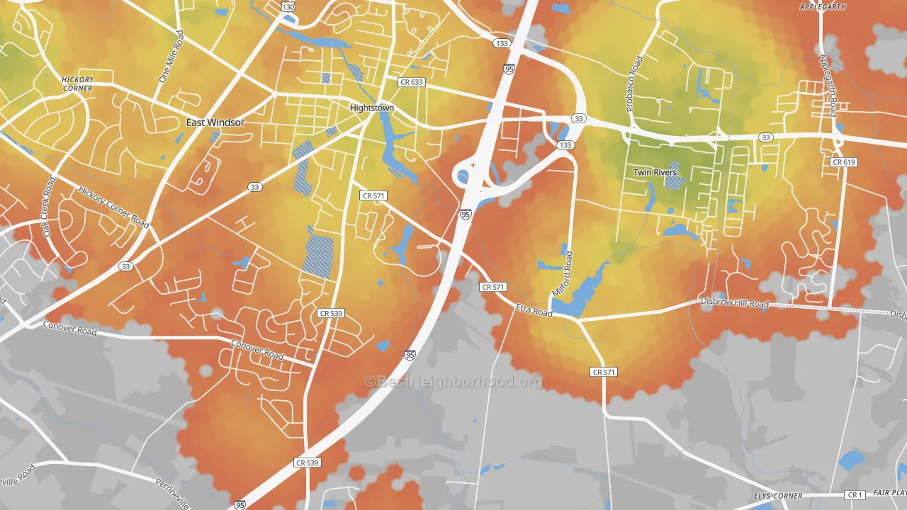 Bike Grade map of East Windsor, NJ