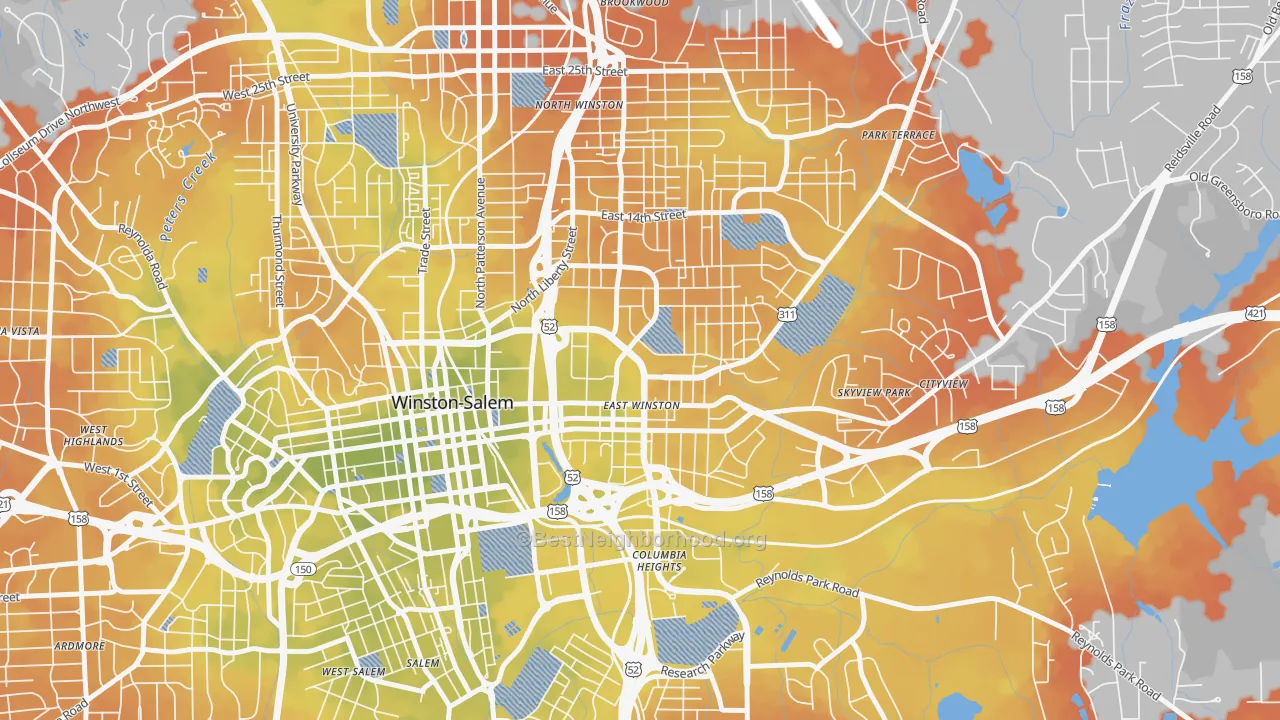 Bike Grade map of East Winston, Winston-Salem, NC