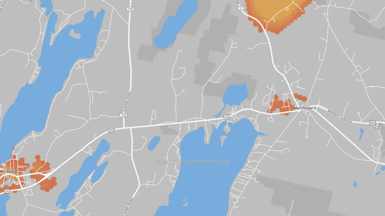 Bike Grade map of East Winthrop, ME
