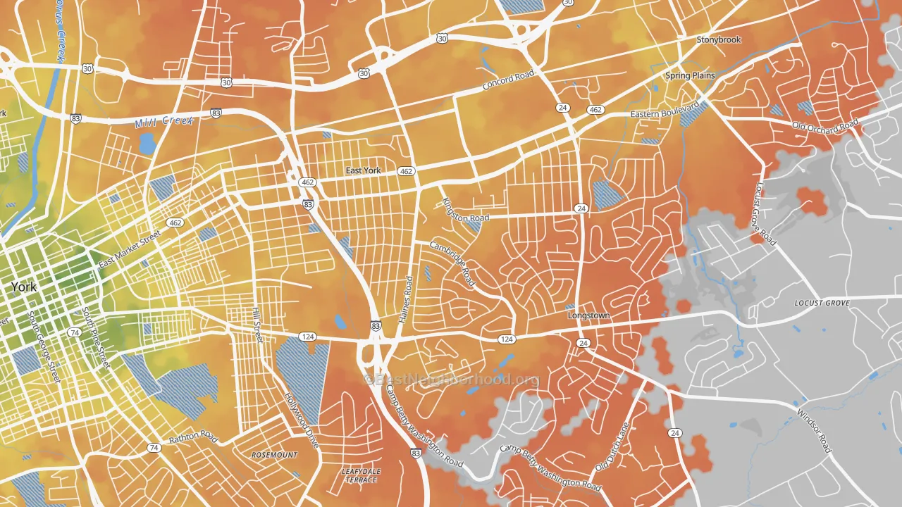 Bike Grade map of East York, PA