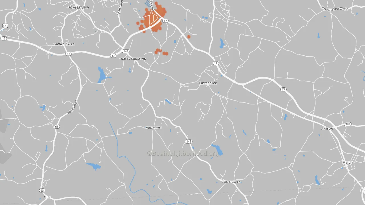 Bike Grade map of Eastanollee, GA