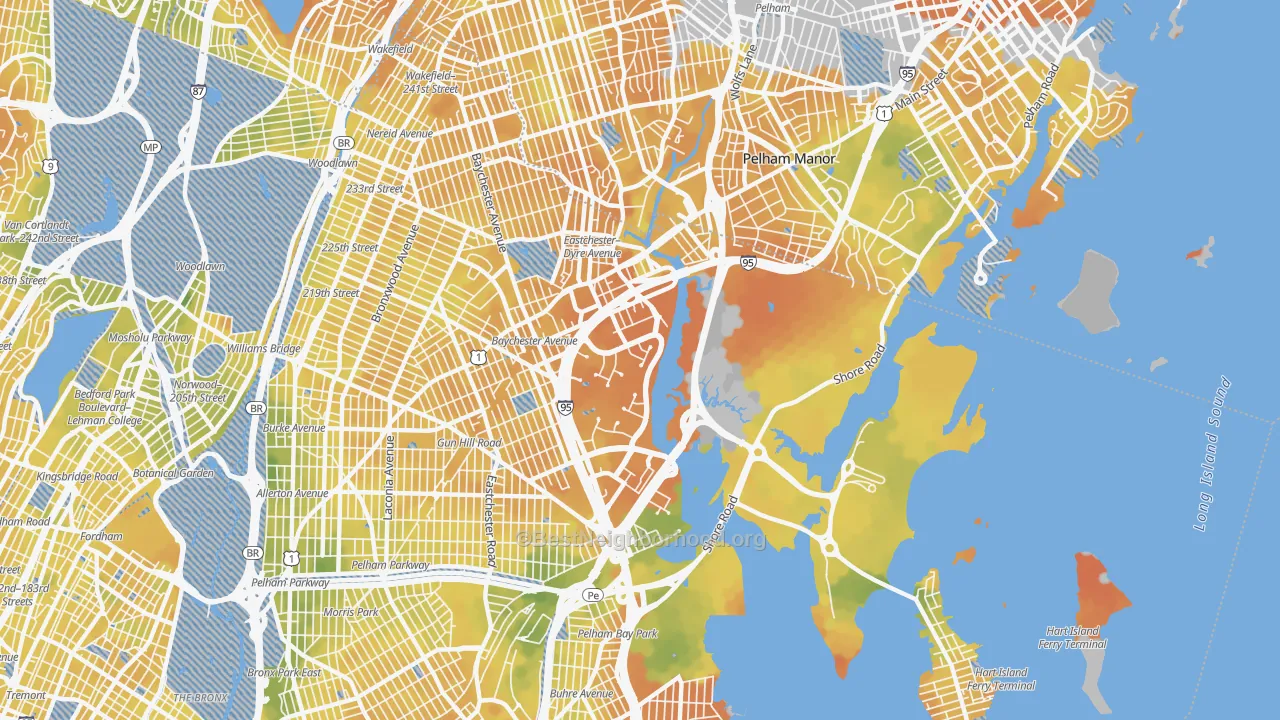 Bike Grade map of Eastchester, Bronx, NY
