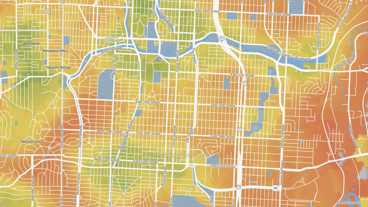 Bike Grade map of Eastern 49-63, Kansas City, MO