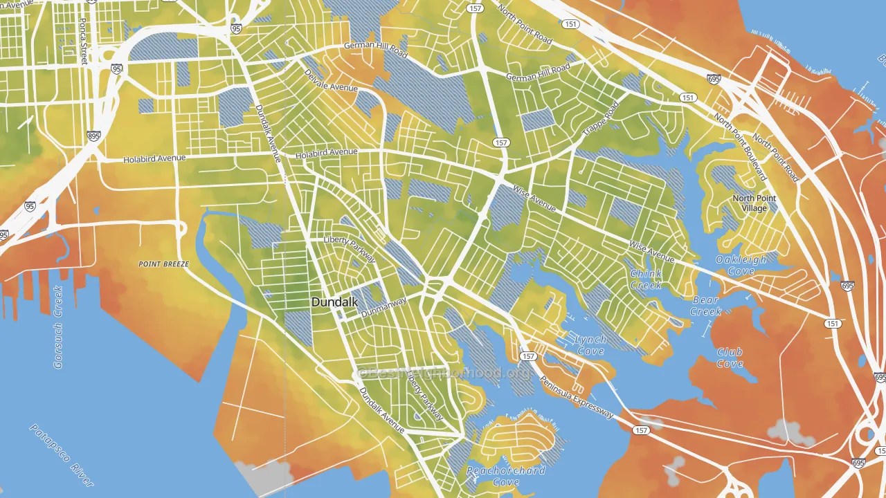 Bike Grade map of Eastfield, Dundalk, MD