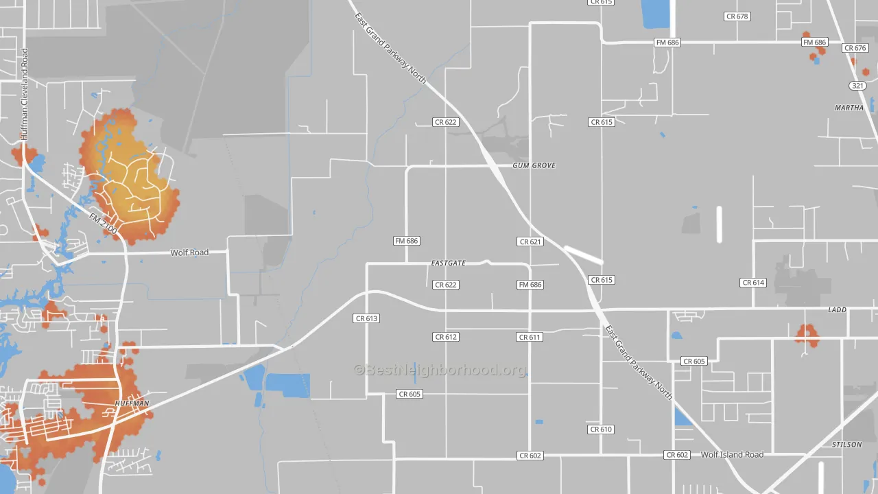 Bike Grade map of Eastgate, TX