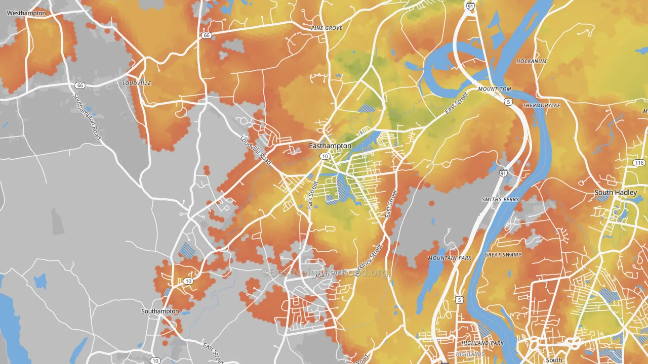 Bike Grade map of Easthampton, MA