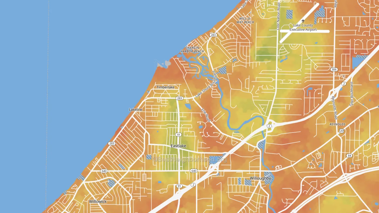 Bike Grade map of Eastlake, OH
