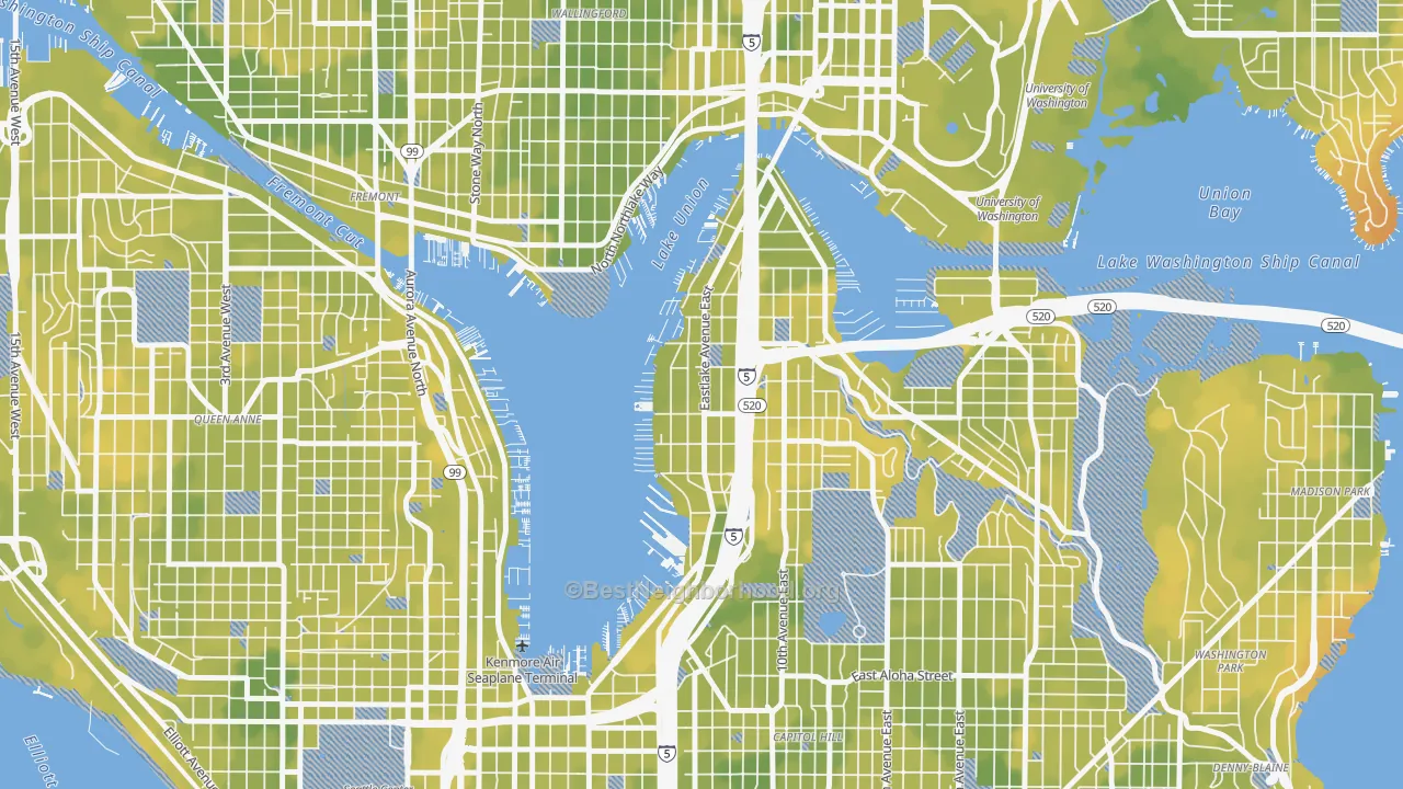 Bike Grade map of Eastlake, Seattle, WA
