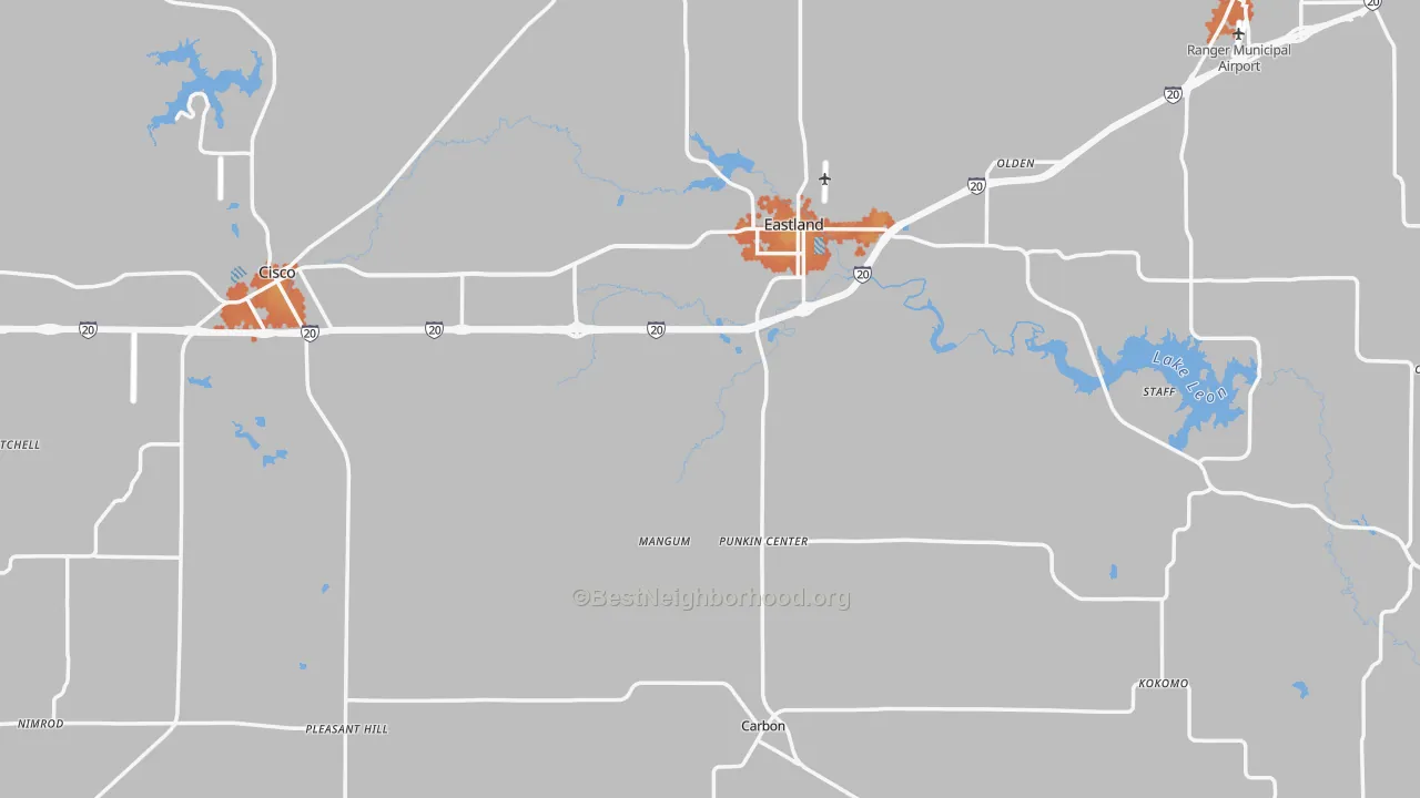 Bike Grade map of Eastland County, TX