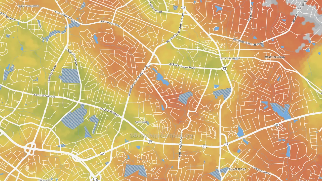 Bike Grade map of Eastland-Wilora Lake, Charlotte, NC