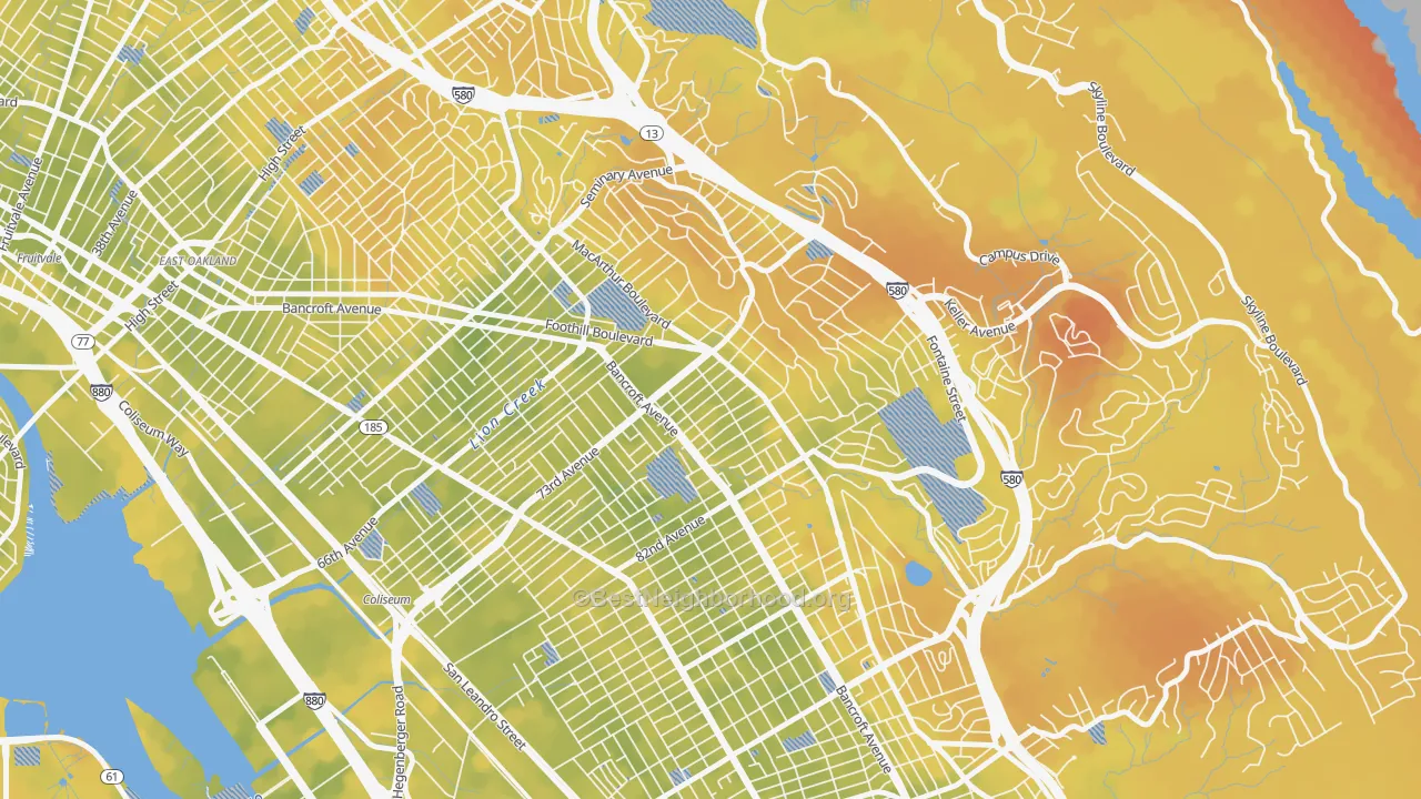 Bike Grade map of Eastmont, Oakland, CA