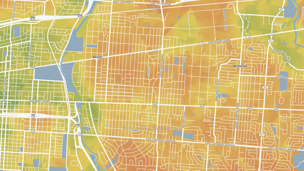 Bike Grade map of Eastmoor, Columbus, OH