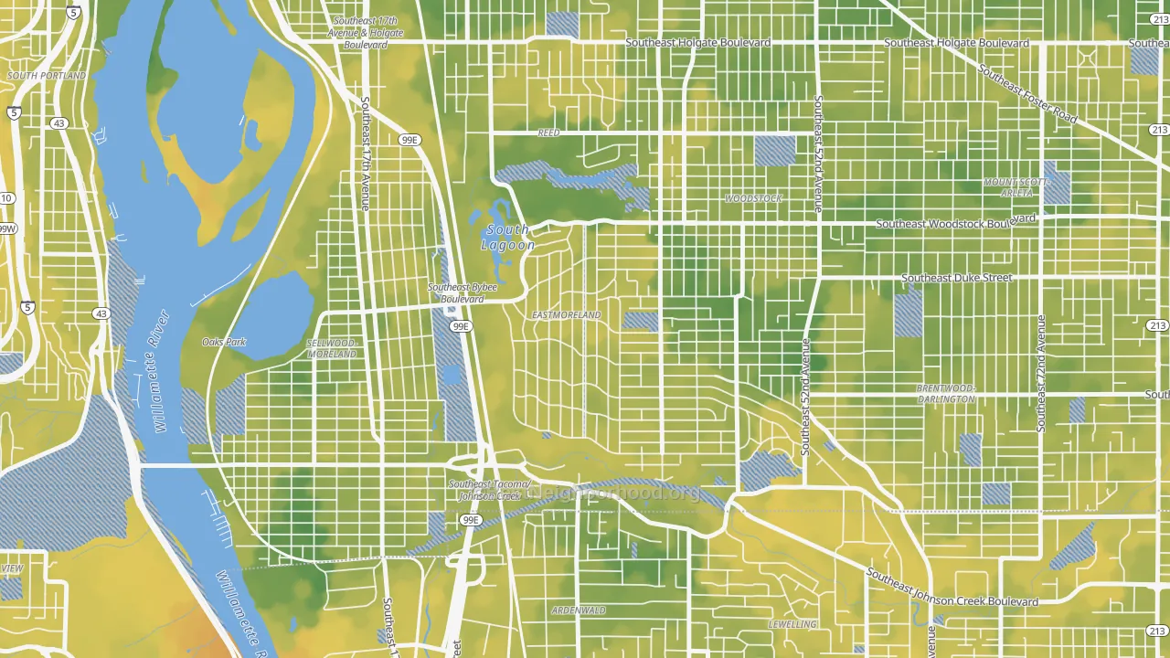 Bike Grade map of Eastmoreland, Portland, OR