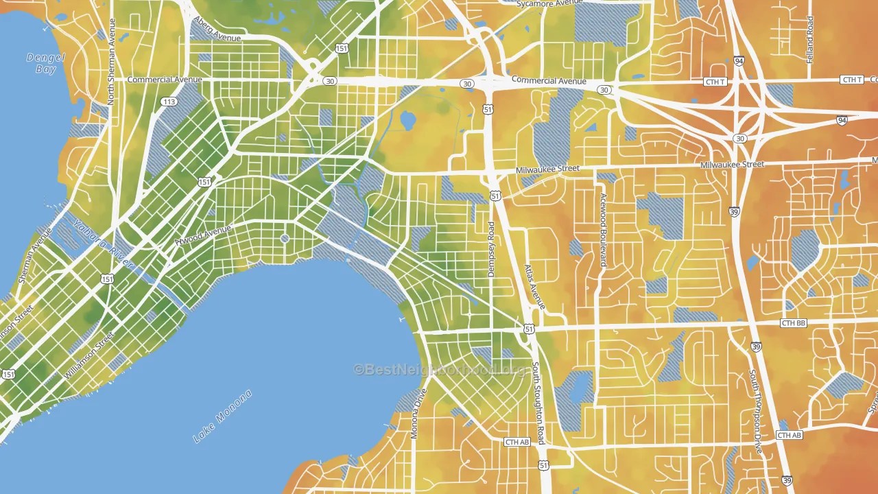Bike Grade map of Eastmorland, Madison, WI