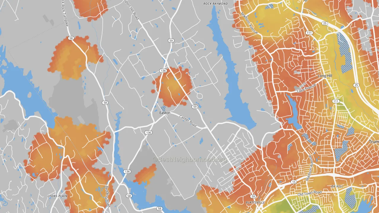 Bike Grade map of Easton, CT