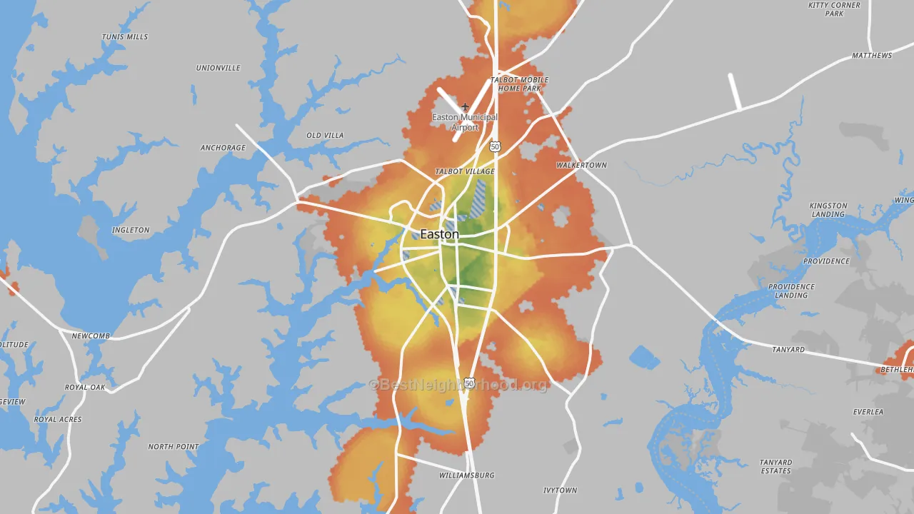 Bike Grade map of Easton, MD