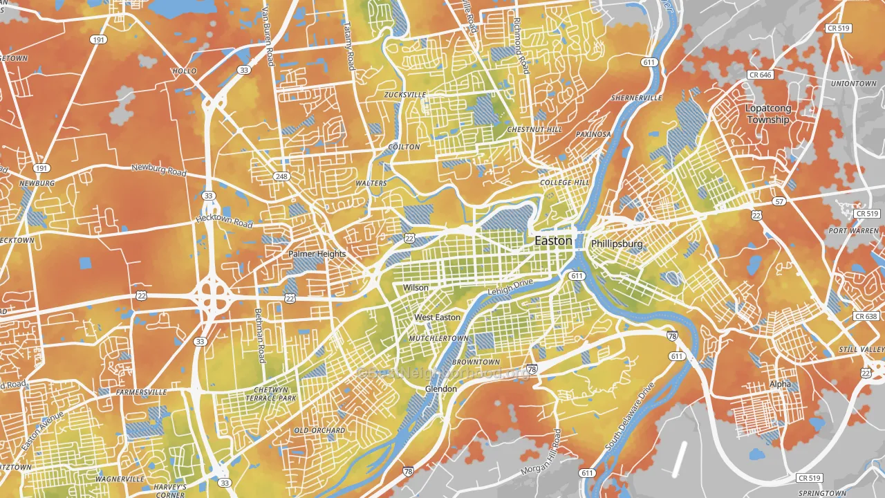Bike Grade map of Easton, PA