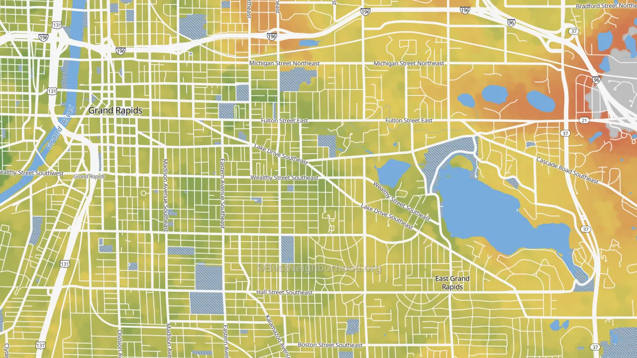 Bike Grade map of Eastown, Grand Rapids, MI