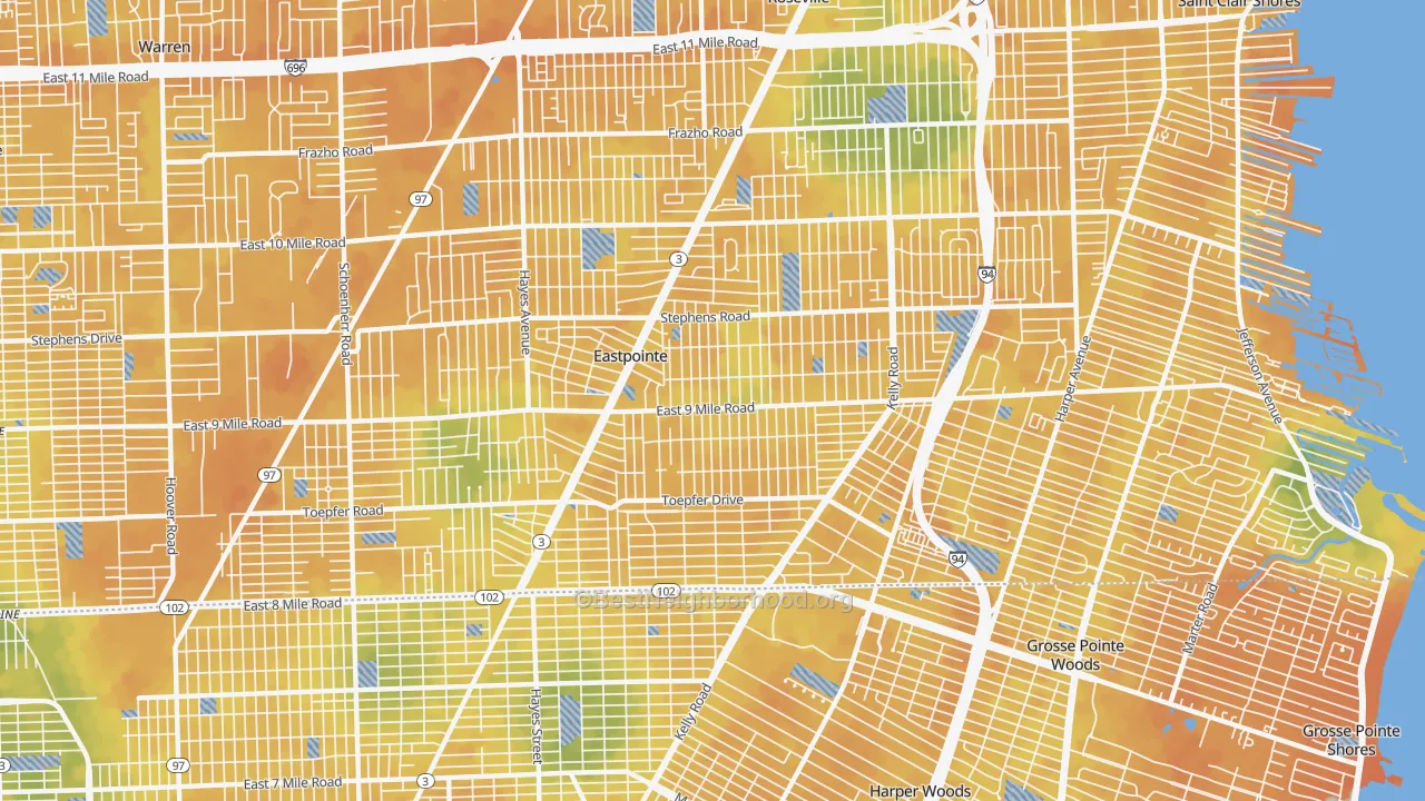 Bike Grade map of Eastpointe, MI